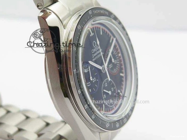 0510 Speedmaster MoonWatch  Apollo 16 Black Dial On SS Bracelet Supportive 8231